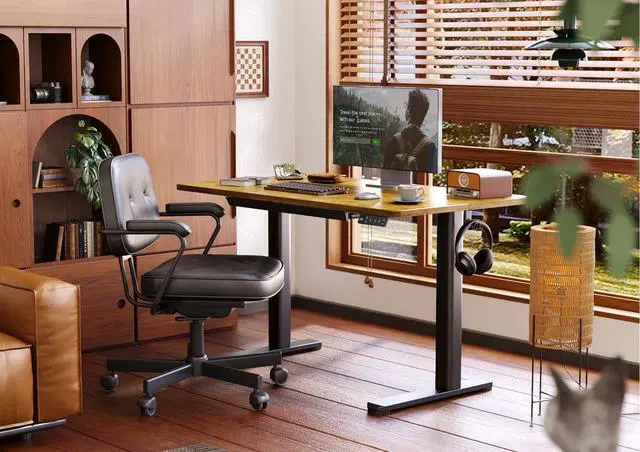 Alt view image 7 of 7 - Electric Standing Desk with Drawers, 48 x 24 Inches Rustic Brown | Sturdy steel frame supports 176 Lbs, 25.6 x 11.8 Inches plastic drawer with 11 Lbs capacity