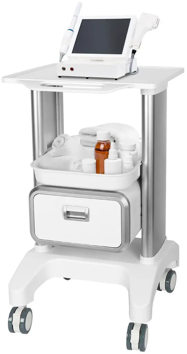 Main image of Medical Trolley Cart Mobile Ultrasound Cart 2-Tier 130Lbs Dental Trolley | Utility Carts with 4 Silent Wheels Tray, Rolling Medical Carts with Drawer, For Hospital Clinic Spa Beauty Salon Office Home