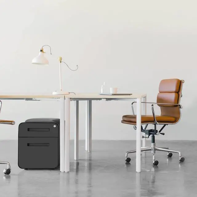 Alt view image 2 of 7 - STOCKPILE Mini Seated 2 Drawer Mobile File Cabinet with Removable Magnetic Cushion Seat - Short Version, Metal Filing Cabinet, Pre-Assembled, White with Grey Cushion