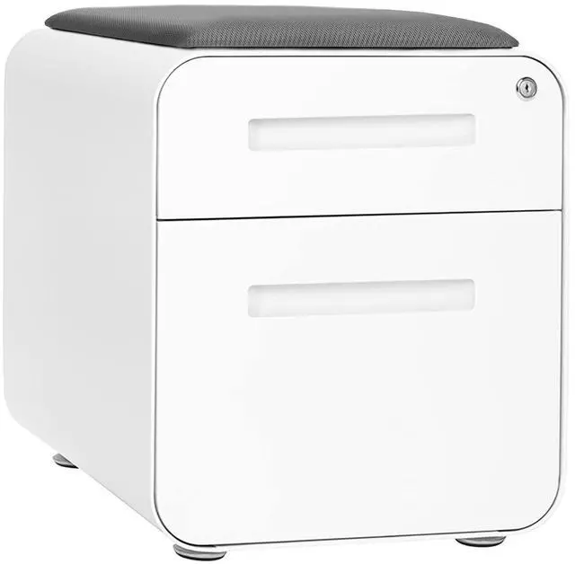 Alt view image 5 of 7 - STOCKPILE Mini Seated 2 Drawer Mobile File Cabinet with Removable Magnetic Cushion Seat - Short Version, Metal Filing Cabinet, Pre-Assembled, White with Grey Cushion