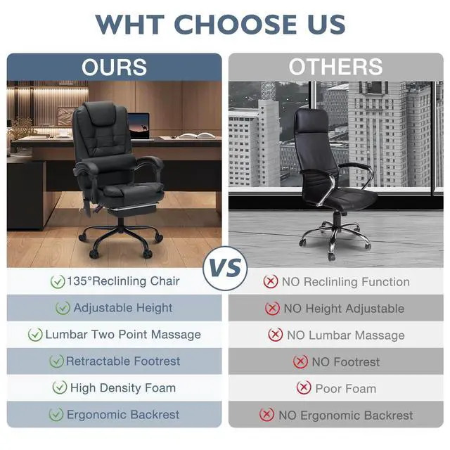 Alt view image 7 of 7 - Massage Office Chair with Foot Rest 7 Points Vibration,Black | Ergonomic Executive Desk Chair Leather Computer Office Chair