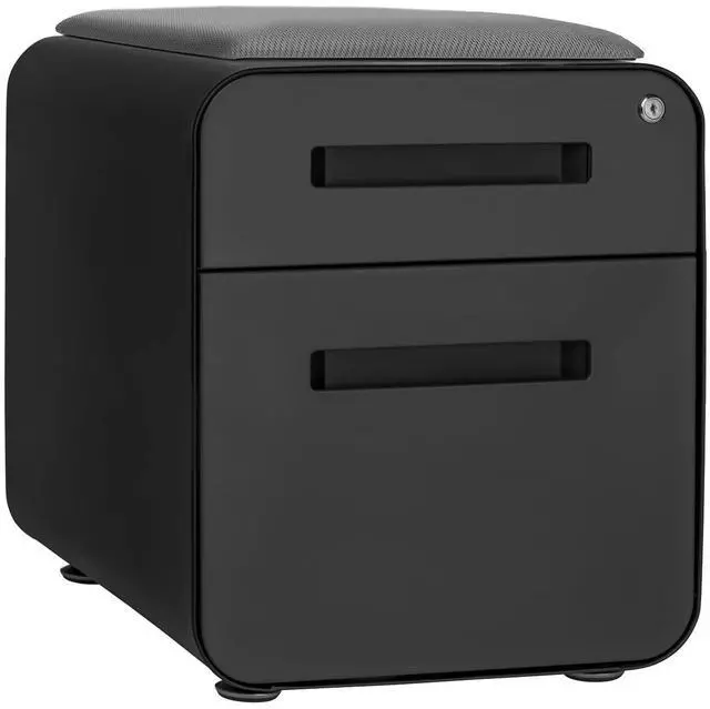 Alt view image 5 of 7 - STOCKPILE Mini Seated 2 Drawer Mobile File Cabinet with Removable Magnetic Cushion Seat - Short Version, Metal Filing Cabinet, Pre-Assembled, Black with Grey Cushion