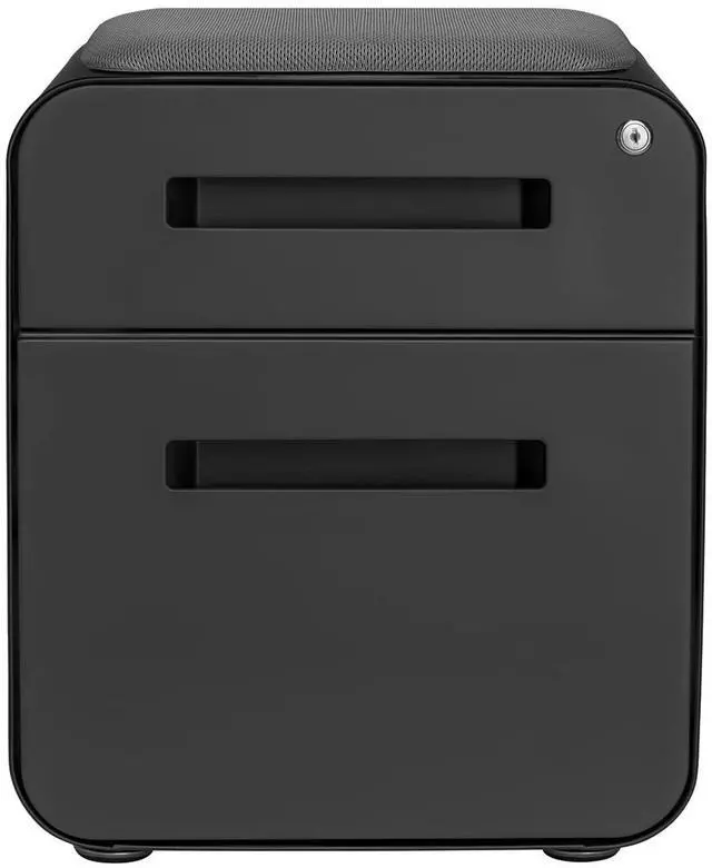 Alt view image 6 of 7 - STOCKPILE Mini Seated 2 Drawer Mobile File Cabinet with Removable Magnetic Cushion Seat - Short Version, Metal Filing Cabinet, Pre-Assembled, Black with Grey Cushion