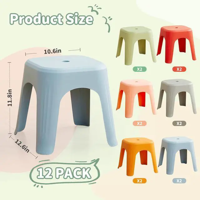 Alt view image 3 of 7 - 12 Pack School Plastic Stackable Stools, 11.8 Inch Height Colorful Nesting Stools, Portable Backless Stool for Classroom Students, Flexible Seating Chairs for School Home Office