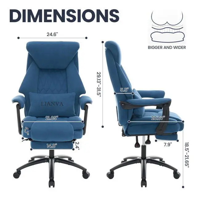 Alt view image 2 of 7 - Big and Tall Office Chair, 500LBS Ergonomic Executive Office Chair with Foot Rest, 155° Reclining High Back Gaming Desk Chair with Lumbar Support, Adjustable Headrest & Linked Armrests, Blue
