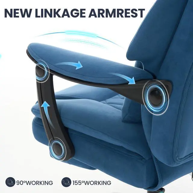 Alt view image 6 of 7 - Big and Tall Office Chair, 500LBS Ergonomic Executive Office Chair with Foot Rest, 155° Reclining High Back Gaming Desk Chair with Lumbar Support, Adjustable Headrest & Linked Armrests, Blue