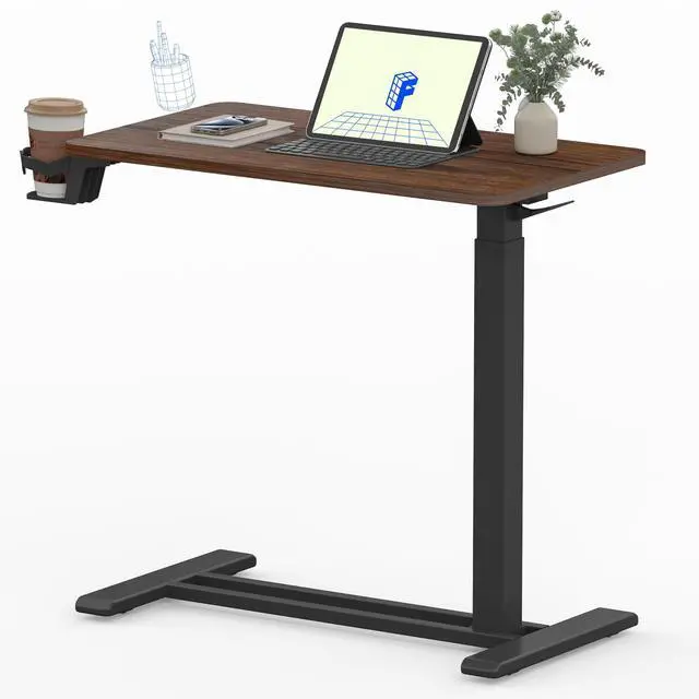 Main image of 28" Mobile Standing Desk Pneumatic Lift Computer Workstations | Computer workstation desk with hidden wheels,Laptop Rolling Cart for home office and small spaces.27.6"W x 15.7"D,Mahogany