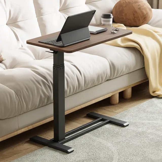 Alt view image 2 of 7 - 28" Mobile Standing Desk Pneumatic Lift Computer Workstations | Computer workstation desk with hidden wheels,Laptop Rolling Cart for home office and small spaces.27.6"W x 15.7"D,Mahogany