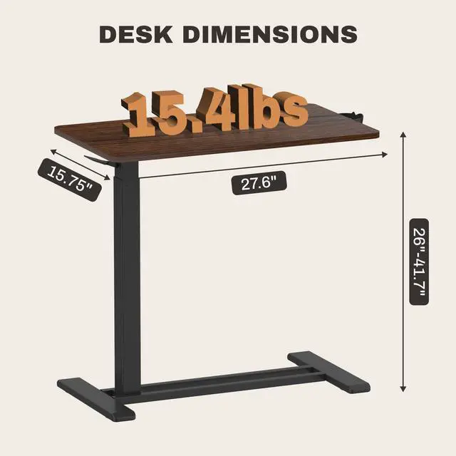 Alt view image 4 of 7 - 28" Mobile Standing Desk Pneumatic Lift Computer Workstations | Computer workstation desk with hidden wheels,Laptop Rolling Cart for home office and small spaces.27.6"W x 15.7"D,Mahogany