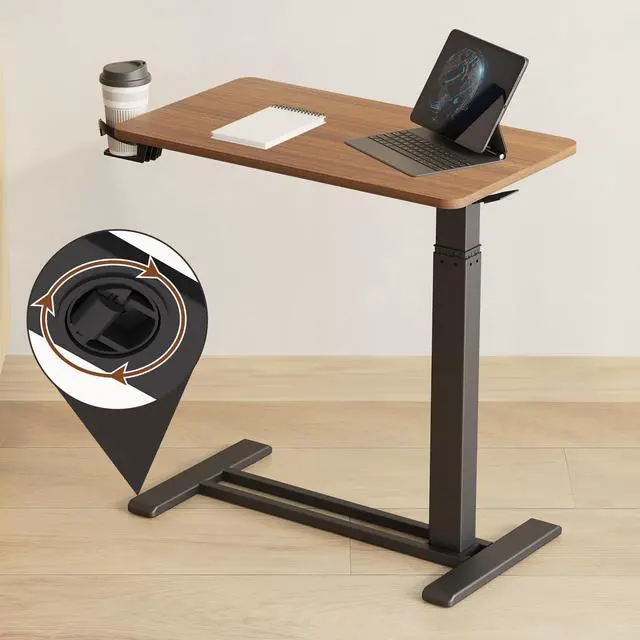 Alt view image 5 of 7 - 28" Mobile Standing Desk Pneumatic Lift Computer Workstations | Computer workstation desk with hidden wheels,Laptop Rolling Cart for home office and small spaces.27.6"W x 15.7"D,Mahogany