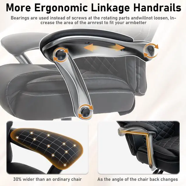 Alt view image 5 of 7 - 500 lbs Office Chair with Foot Rest, Reclining Executive Chair Black | Big & Tall Computer Desk Chair, PU Ergonomic Lumbar Support, Thicker Pocket Spring Cushion, High Back