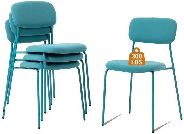 Main image of Stackable Waiting Room Chairs, Armless Upholstered Guest Chairs Set of 4 with Comfotable Cushion for Conference Reception Break Room Lobby, Blue