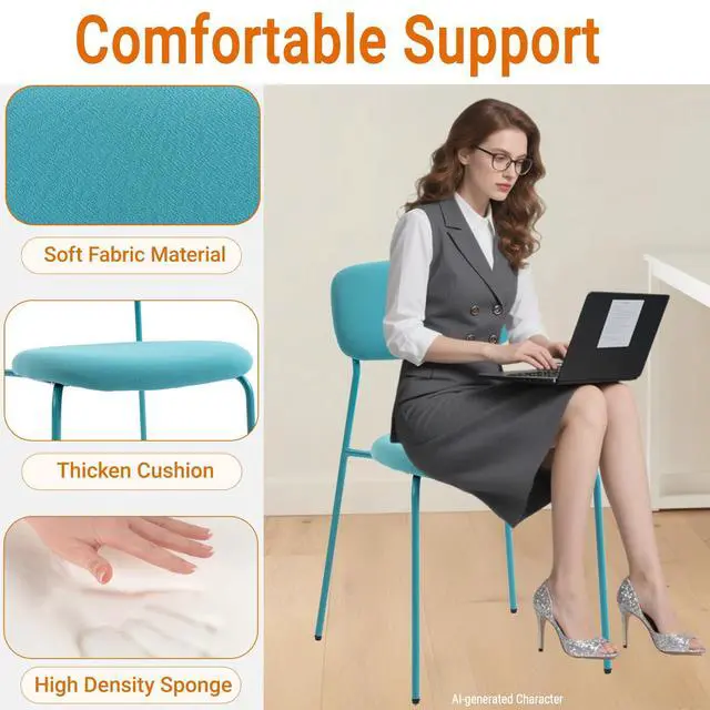 Alt view image 4 of 6 - Stackable Waiting Room Chairs, Armless Upholstered Guest Chairs Set of 4 with Comfotable Cushion for Conference Reception Break Room Lobby, Blue