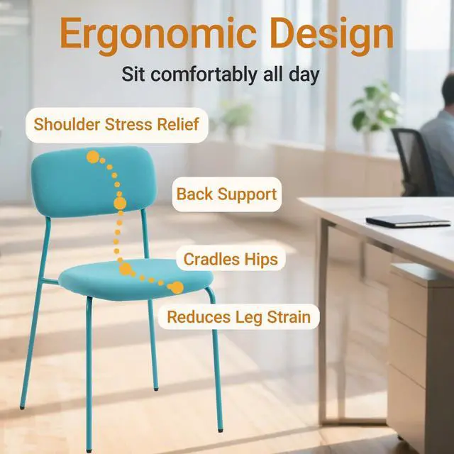 Alt view image 6 of 6 - Stackable Waiting Room Chairs, Armless Upholstered Guest Chairs Set of 4 with Comfotable Cushion for Conference Reception Break Room Lobby, Blue