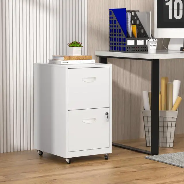 Alt view image 7 of 7 - 2 Drawer Rolling File Cabinet with Lock,Filing Cabinets for Home Office,Two Drawer File Cabinet, Mobile Under Desk Cabinets,Black Printer Stand with Wheels Fit Letter/A4,Assembly Required