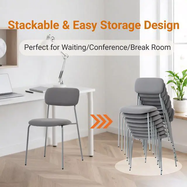 Alt view image 4 of 7 - Reception Chair Set of 4, Stackable Waiting Room Seating for Office, Lobby, and Guest Use, Grey