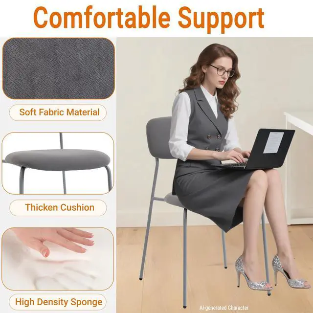 Alt view image 6 of 7 - Reception Chair Set of 4, Stackable Waiting Room Seating for Office, Lobby, and Guest Use, Grey