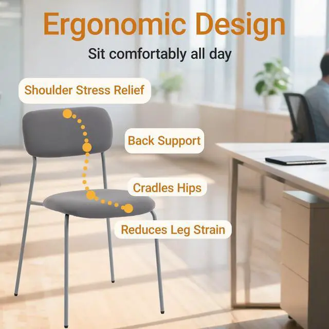 Alt view image 5 of 7 - Reception Chair Set of 4, Stackable Waiting Room Seating for Office, Lobby, and Guest Use, Grey