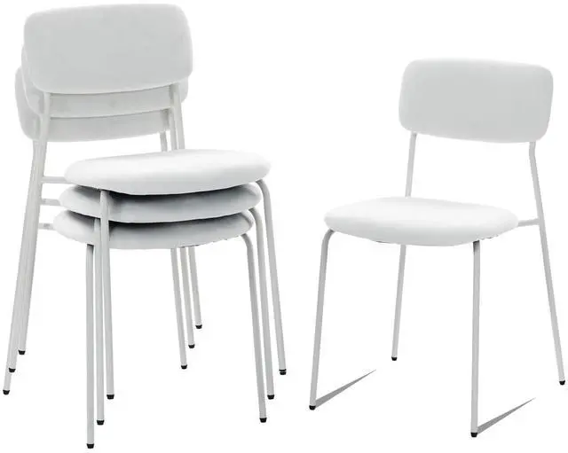 Main image of Stackable Armless Chairs Set of 4, Small Upholstered White Chairs | Easy to Stack, Breathable Fabric Cushion, Armless Design, Support 300LBS, Use for Waiting Office Break Room Lobby