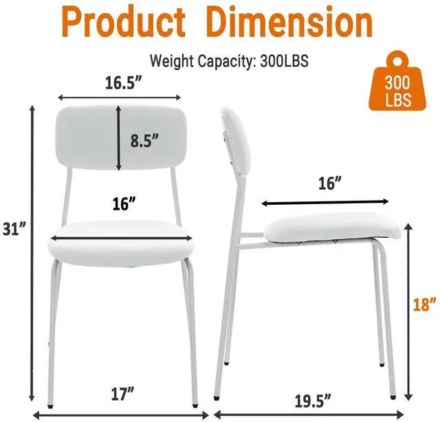 Alt view image 3 of 7 - Stackable Armless Chairs Set of 4, Small Upholstered White Chairs | Easy to Stack, Breathable Fabric Cushion, Armless Design, Support 300LBS, Use for Waiting Office Break Room Lobby