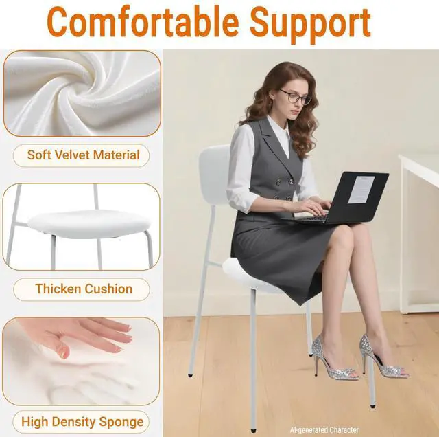 Alt view image 4 of 7 - Stackable Armless Chairs Set of 4, Small Upholstered White Chairs | Easy to Stack, Breathable Fabric Cushion, Armless Design, Support 300LBS, Use for Waiting Office Break Room Lobby