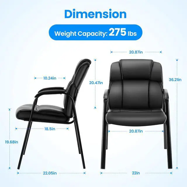 Alt view image 3 of 6 - 2 Pack Leather Guest Chair with Padded Arm Rest for Office Reception, Waiting Room, Meeting Conference, Lobby Home Desk Table Side Chairs for Seniors, Elderly
