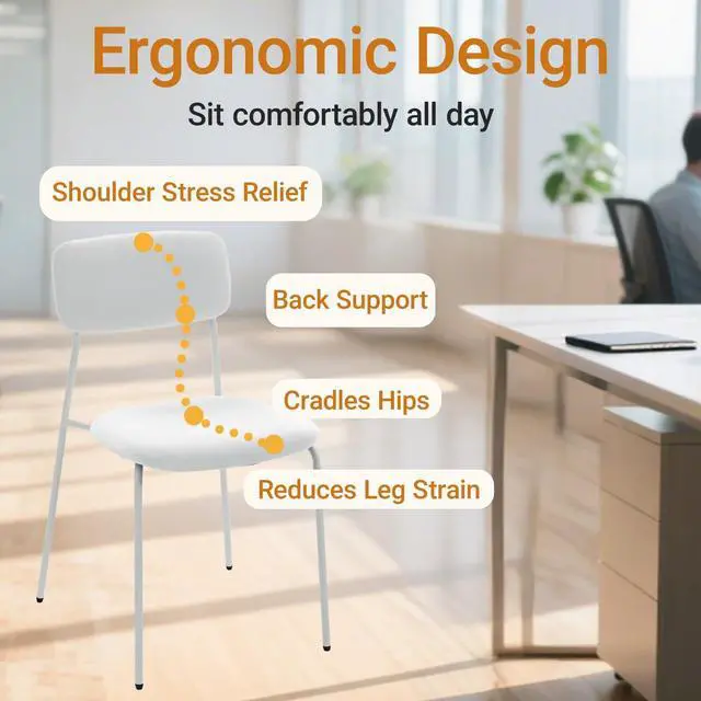 Alt view image 7 of 7 - Stackable Armless Chairs Set of 4, Small Upholstered White Chairs | Easy to Stack, Breathable Fabric Cushion, Armless Design, Support 300LBS, Use for Waiting Office Break Room Lobby
