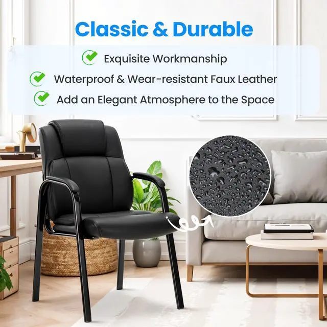 Alt view image 6 of 6 - 2 Pack Leather Guest Chair with Padded Arm Rest for Office Reception, Waiting Room, Meeting Conference, Lobby Home Desk Table Side Chairs for Seniors, Elderly