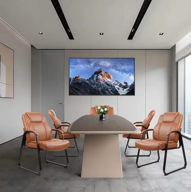 Alt view image 2 of 7 - Guest Chair Big & Tall 500 lbs, PU Leather Office Reception Chairs, Sled Base, No Wheels, Brown, Set of 2 for Waiting Room, Conference, Lobby, Living Room