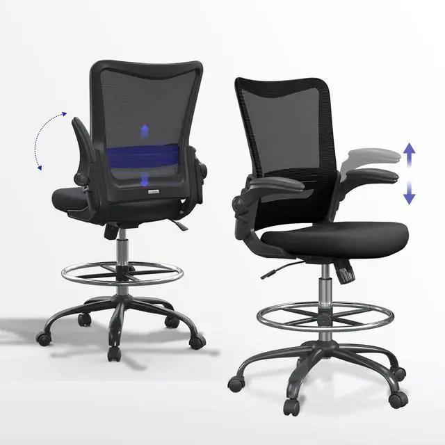 Main image of Drafting Chair Tall Office Chair for Standing Desk with Up & Down Flip-Up Armrest, 9 Adjustable Height High Desk Chair with Footrest Ring, 120° Recline Mesh Ergonomic Chair, 300 lbs