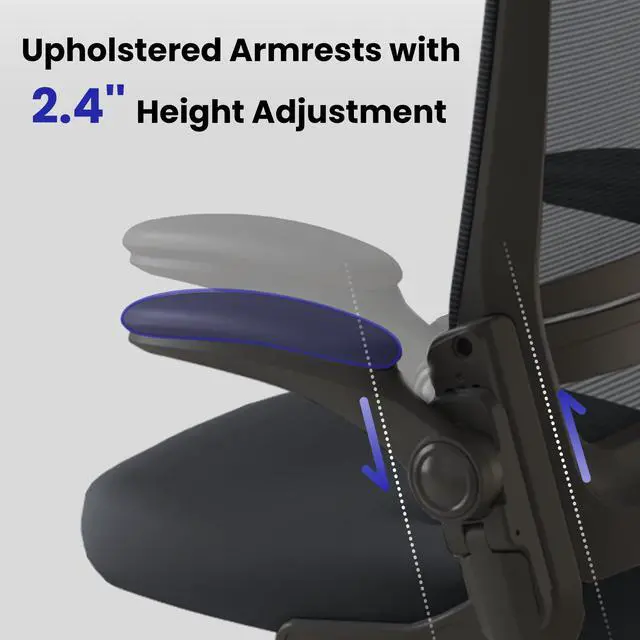 Alt view image 4 of 7 - Drafting Chair Tall Office Chair for Standing Desk with Up & Down Flip-Up Armrest, 9 Adjustable Height High Desk Chair with Footrest Ring, 120° Recline Mesh Ergonomic Chair, 300 lbs