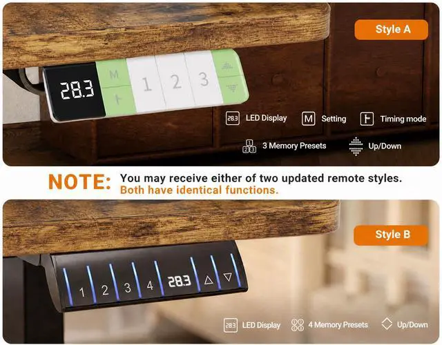 Alt view image 6 of 7 - L Shaped Standing Desk Dual Motor 63 x 55 Inch Rustic Brown | Height 28.5"-47.2" Adjustable, 220lbs Capacity, Sturdy Steel Frame, Splice Board included, Ideal for Home Office Corner