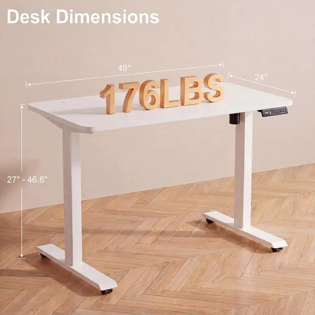 Alt view image 2 of 6 - Electric Standing Desk 48 x 24 Inches Adjustable Height Sit Stand Up Desk for Home Office Computer Workstation Memory Preset with Wheels, White