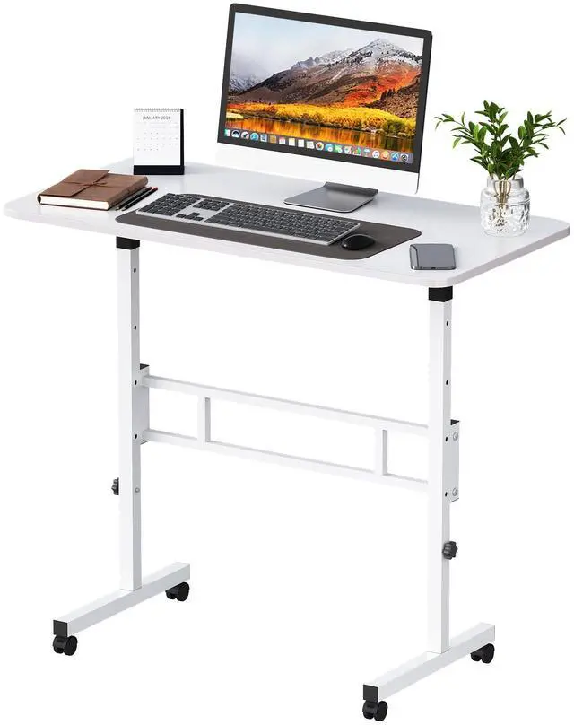Main image of Small Standing Desk Adjustable Height, Mobile Rolling Stand Up Desk with Wheels, 32 Inch Portable Rolling Desks Computer Office Workstations Walking Pad (White)