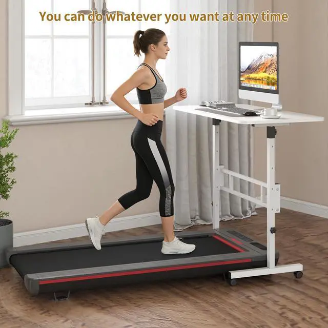 Alt view image 6 of 6 - Small Standing Desk Adjustable Height, Mobile Rolling Stand Up Desk with Wheels, 32 Inch Portable Rolling Desks Computer Office Workstations Walking Pad (White)