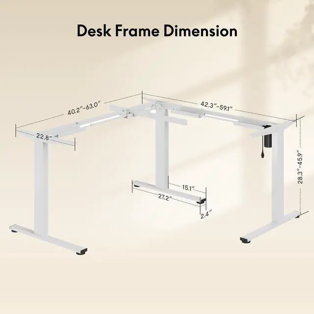 Alt view image 4 of 6 - Electric Height Adjustable Standing L Shaped Corner 3 Legs Ergonomic Sit Stand Desk Frame for Home and Office, White
