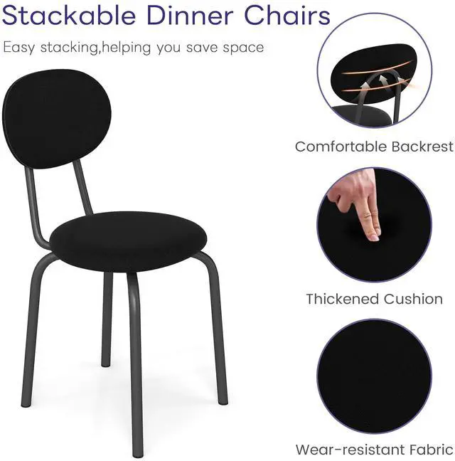 Alt view image 4 of 6 - Stackable Dining Chairs Set of 4,Stackable Waiting Room Chairs,Black | Stacking Kitchen Chairs with Upholstered Back and Seat with Dense Foam Cushions,Steel Frame with 400 Lb. Capacity