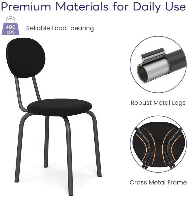 Alt view image 5 of 6 - Stackable Dining Chairs Set of 4,Stackable Waiting Room Chairs,Black | Stacking Kitchen Chairs with Upholstered Back and Seat with Dense Foam Cushions,Steel Frame with 400 Lb. Capacity