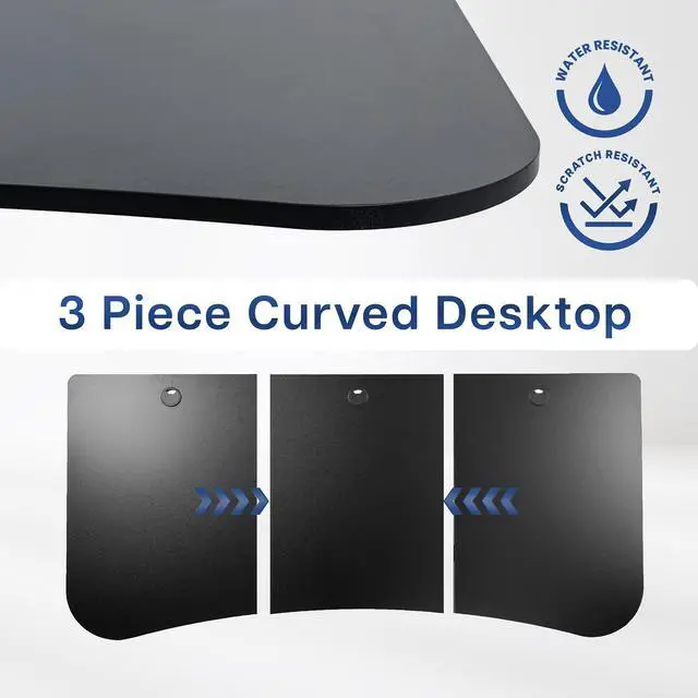 Alt view image 5 of 7 - Black 63 x 32 inch Table Top, DESK-TOP1B | 3 Section Desktop, For Height Adjustable Sit Stand Desk Frame, Home Office, Universal