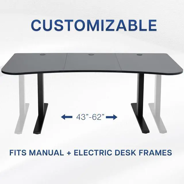 Alt view image 7 of 7 - Black 63 x 32 inch Table Top, DESK-TOP1B | 3 Section Desktop, For Height Adjustable Sit Stand Desk Frame, Home Office, Universal