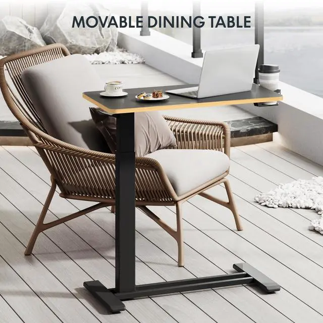 Alt view image 6 of 7 - 28" Mobile Standing Desk Pneumatic Lift Computer Workstations | Computer workstation desk with hidden wheels,Laptop Rolling Cart for home office and small spaces.27.6"W x 15.7"D,Black Maple