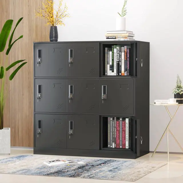Alt view image 2 of 7 - 9 Doors Metal Lockers for Employees, Steel Storage Locker with Lock and Card Slot,Lockable Office Metal Storage for School Office Gym Bedroom,Garage (Black)