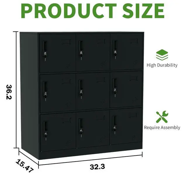 Alt view image 3 of 7 - 9 Doors Metal Lockers for Employees, Steel Storage Locker with Lock and Card Slot,Lockable Office Metal Storage for School Office Gym Bedroom,Garage (Black)