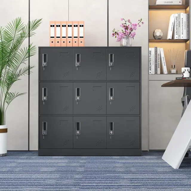 Alt view image 5 of 7 - 9 Doors Metal Lockers for Employees, Steel Storage Locker with Lock and Card Slot,Lockable Office Metal Storage for School Office Gym Bedroom,Garage (Black)