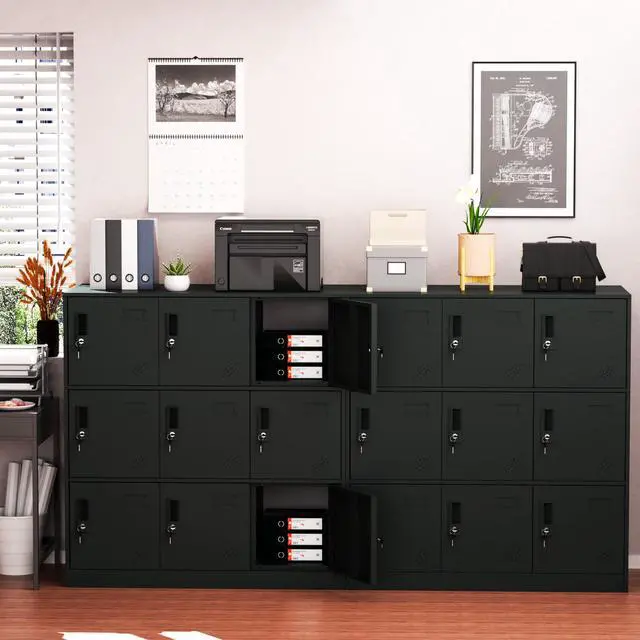 Alt view image 6 of 7 - 9 Doors Metal Lockers for Employees, Steel Storage Locker with Lock and Card Slot,Lockable Office Metal Storage for School Office Gym Bedroom,Garage (Black)