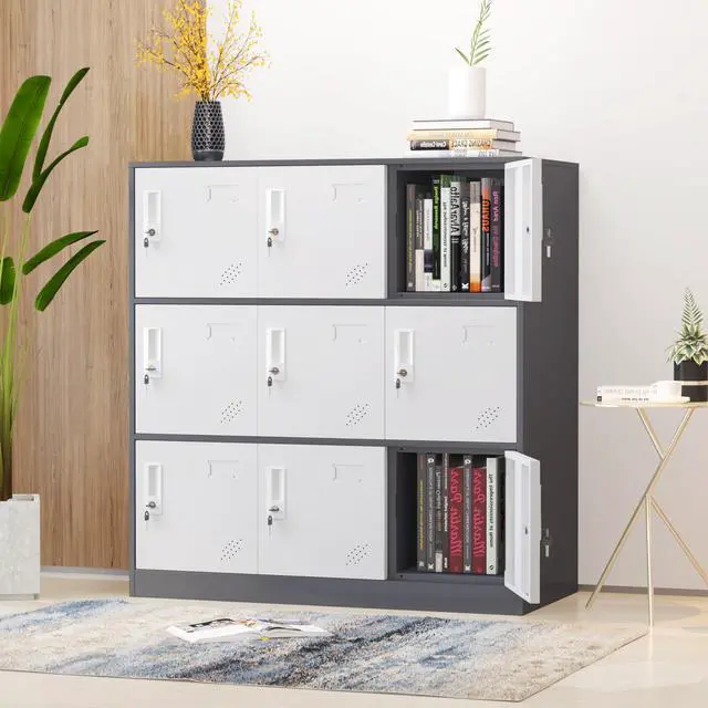 Alt view image 2 of 7 - 9 Doors Metal Lockers for Employees, Steel Storage Locker with Lock and Card Slot,Lockable Office Metal Storage for School Office Gym Bedroom,Garage(Gray)