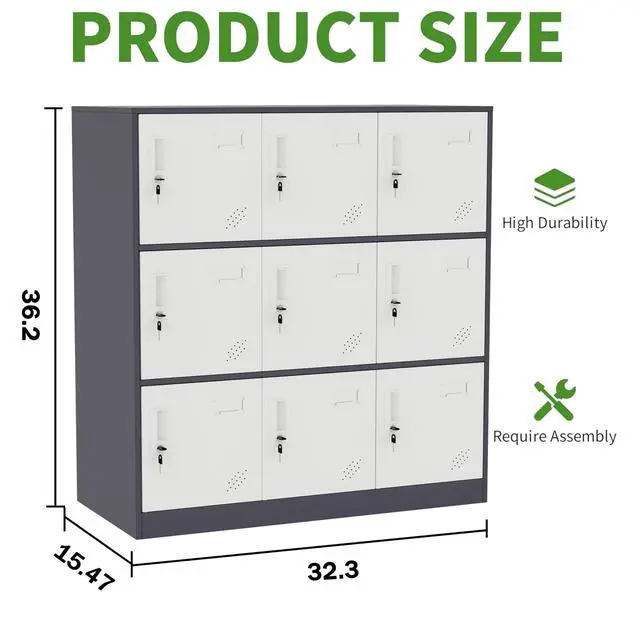 Alt view image 3 of 7 - 9 Doors Metal Lockers for Employees, Steel Storage Locker with Lock and Card Slot,Lockable Office Metal Storage for School Office Gym Bedroom,Garage(Gray)