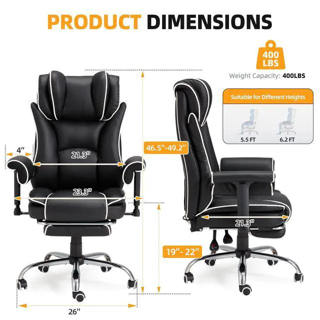 Alt view image 3 of 7 - Massage Executive Office Chair with Heat, 6-Point Vibration Ergonomic High Back Desk Chair, 155° Reclining Computer Chair with Adjustable Armrests & Footrest for Home Office, Black and White