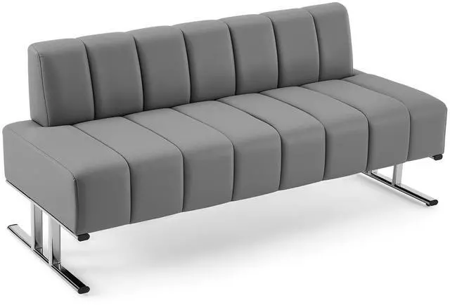 Main image of Waiting Room Chairs Faux Leather Office Guest Chair, 59 Gray Lobby Bench Seating, Reception Area Furniture for Clinic Hospital School