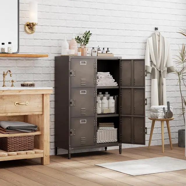 Alt view image 2 of 7 - Metal Locker with 6 Lockable Doors, Industrial Steel Storage Lockers for Employees - 47.3" Locker Storage Cabinets for School, Gym, Home, Office, Garage (6 Door)